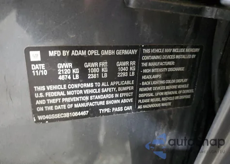 2011 Buick Regal Cxl из США, поврежденный, VIN W04GS5EC3B1064467